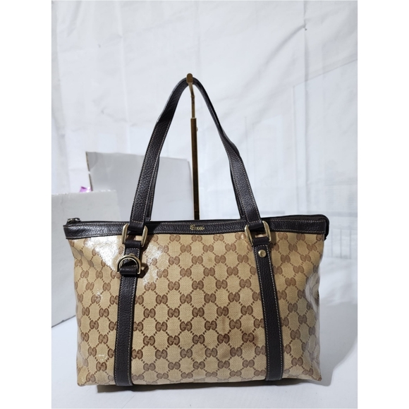 Gucci Handbags - GUCCI Crystal Monogram Medium Abbey Tote Brown